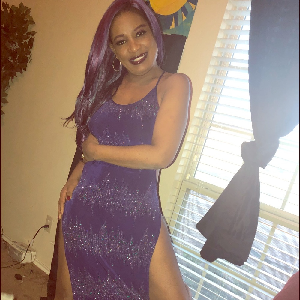 Purple long split sequence dress